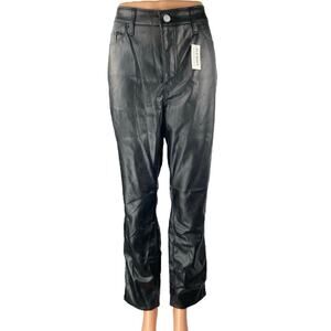 NEW Old Navy Black Faux Vegan Leather High Waist Straight Leg Trousers Pants 14